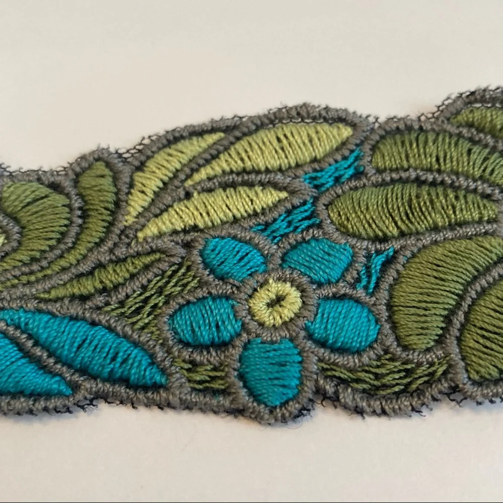 Blue Green Floral Flower Trim Embroidery 2